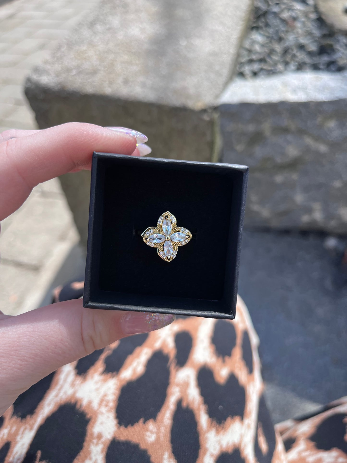 Diamant firkløver ring 18K guldbelagt (Nr. 009)
