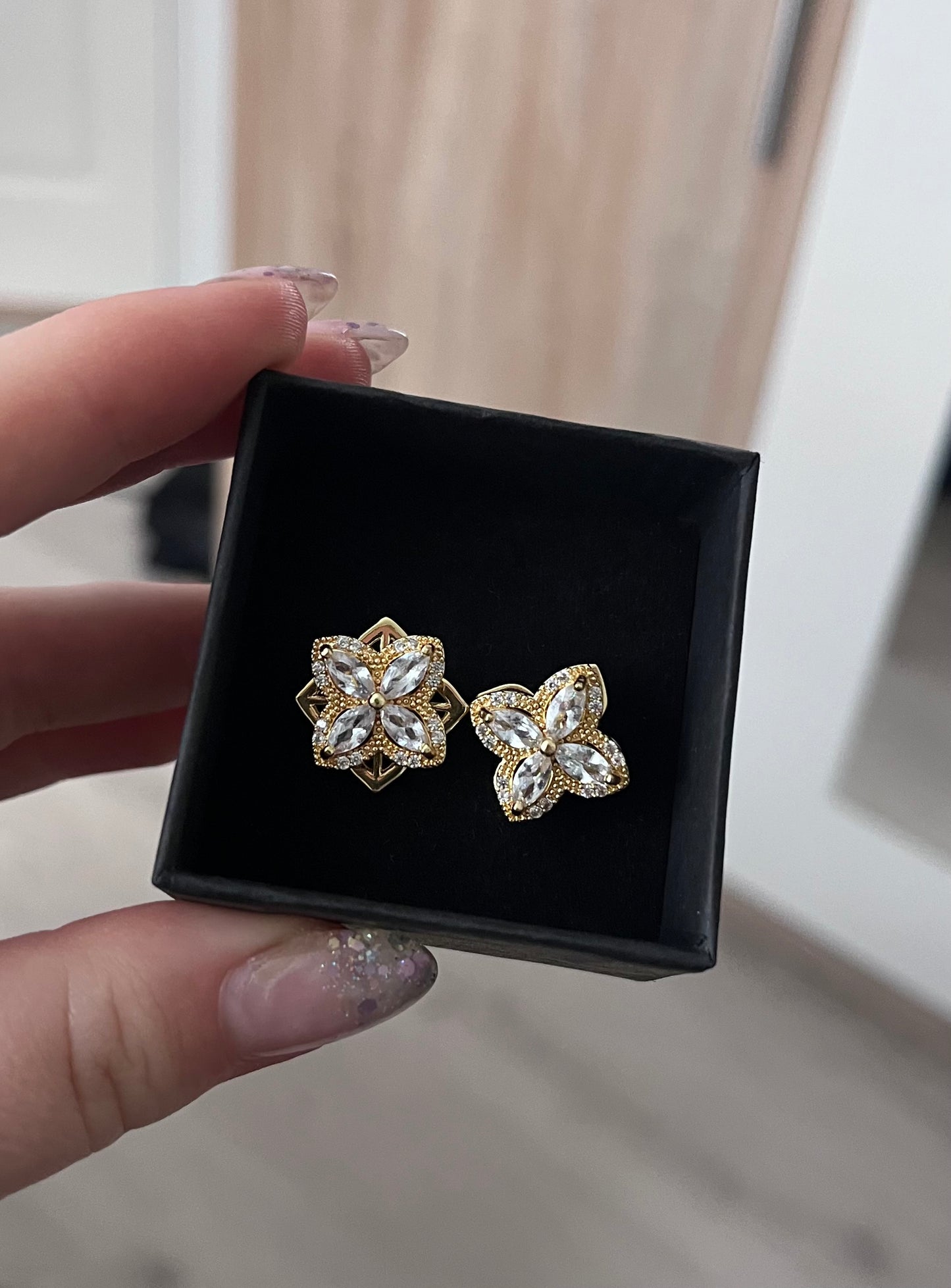 Diamant firkløver øreringe 18K guldbelagt (Nr. 082)