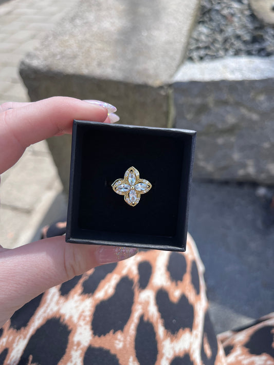 Diamant firkløver ring 18K guldbelagt (Nr. 009)