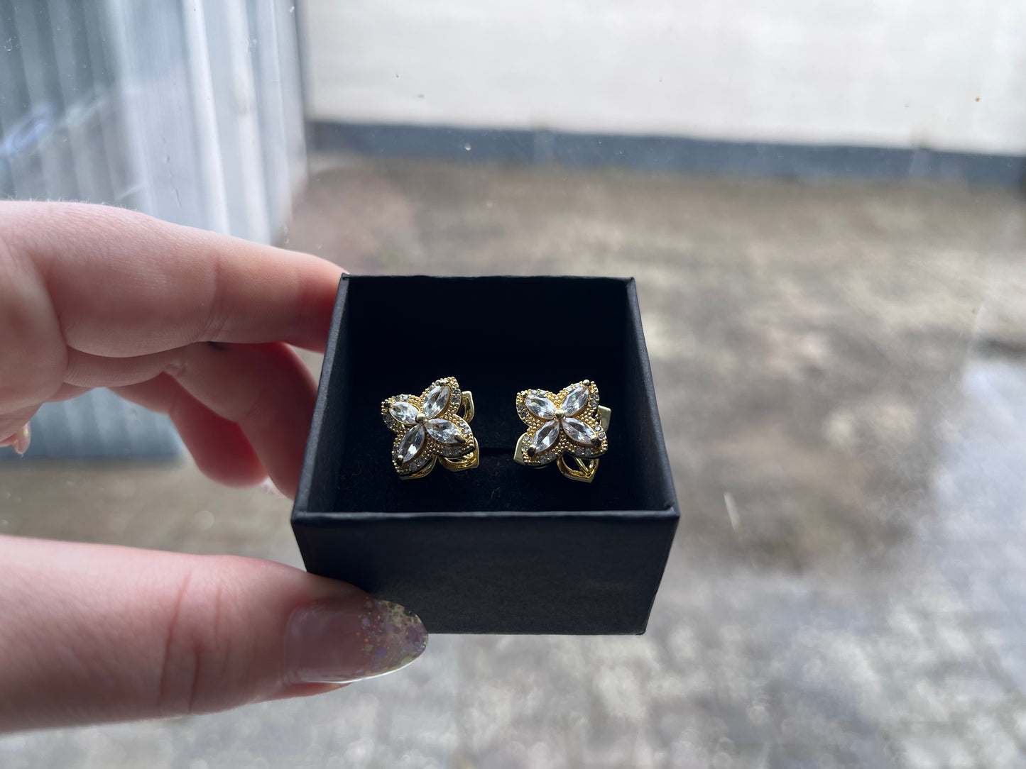 Diamant firkløver øreringe 18K guldbelagt (Nr. 082)