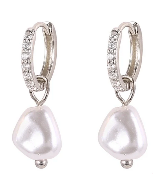 Perledråbe diamant øreringe 925 Sterling Silver (Nr. 089 + 090)